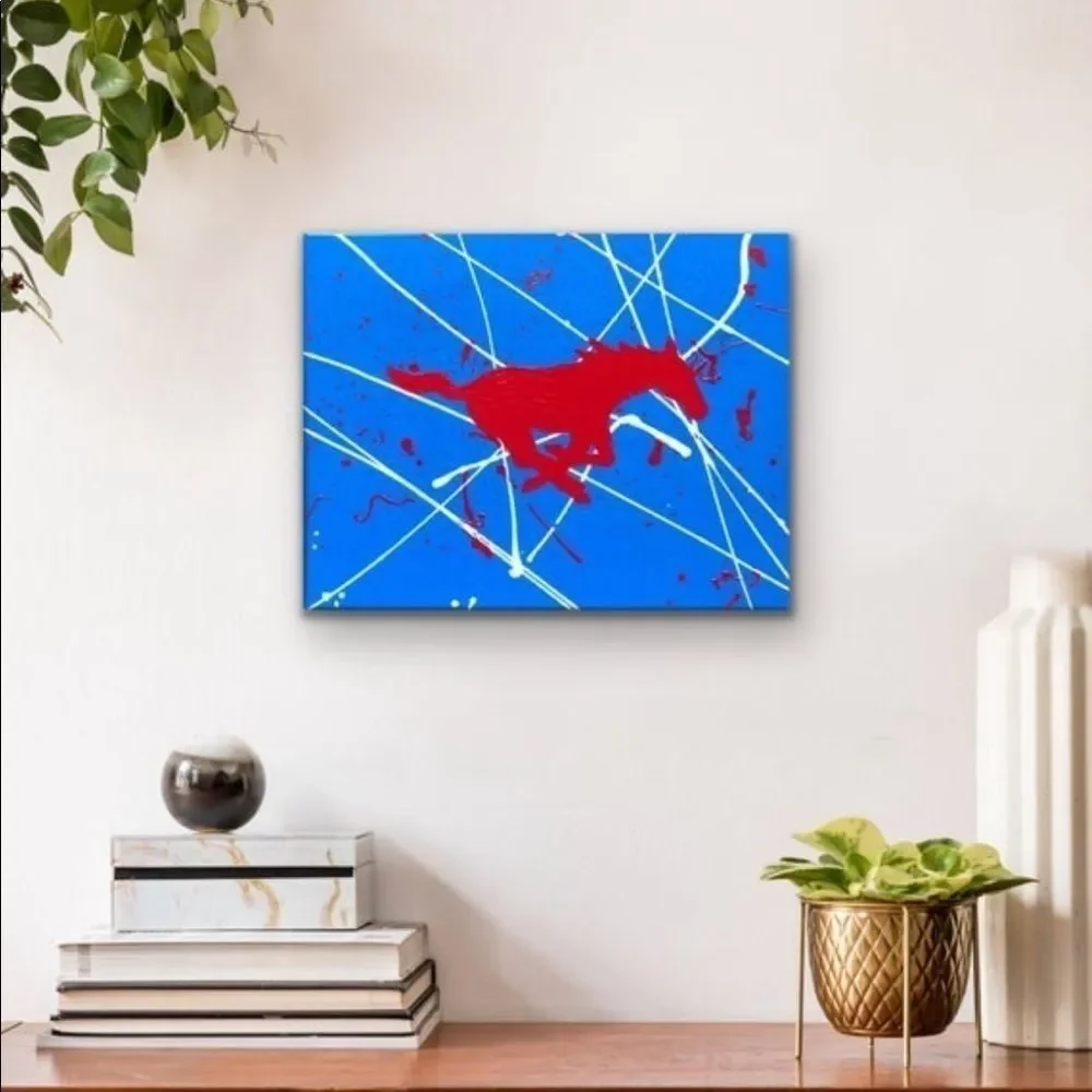 Hand painted SMU Mustang painting 8 x 10